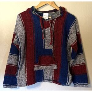 Frank's Textiles Red Blue Beach Surfer Baja Hoodie Pullover Size S